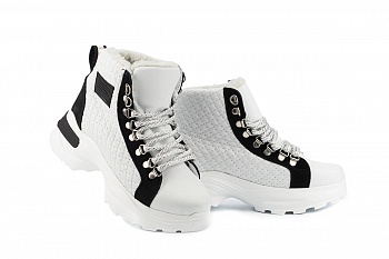 картинка Жіночі кросівки шкіряні зимові білі-черные CrosSAV 345 от магазина Obuff 