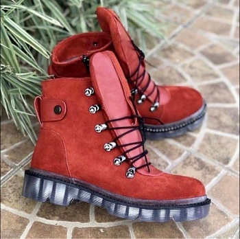 картинка Жіночі черевики замшеві зимові червоні Mkrafvt 1188/2 от магазина Obuff 