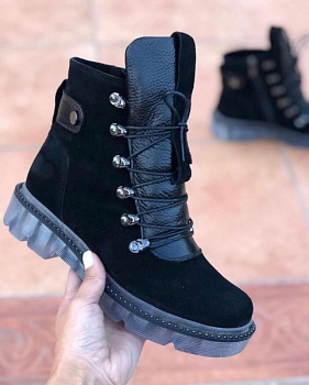 картинка Жіночі черевики замшеві зимові чорні Mkrafvt 1188/2 от магазина Obuff 